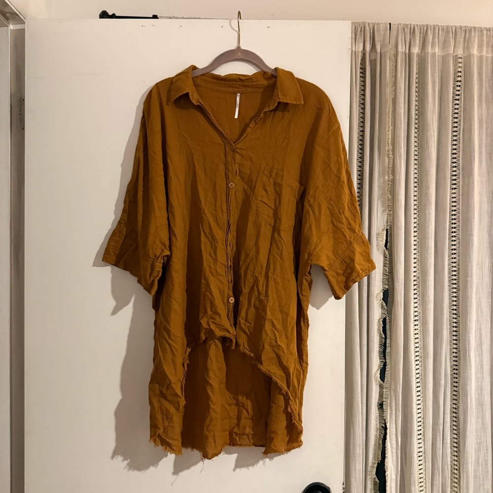 Free people best of me oversized raw hem button down top size large